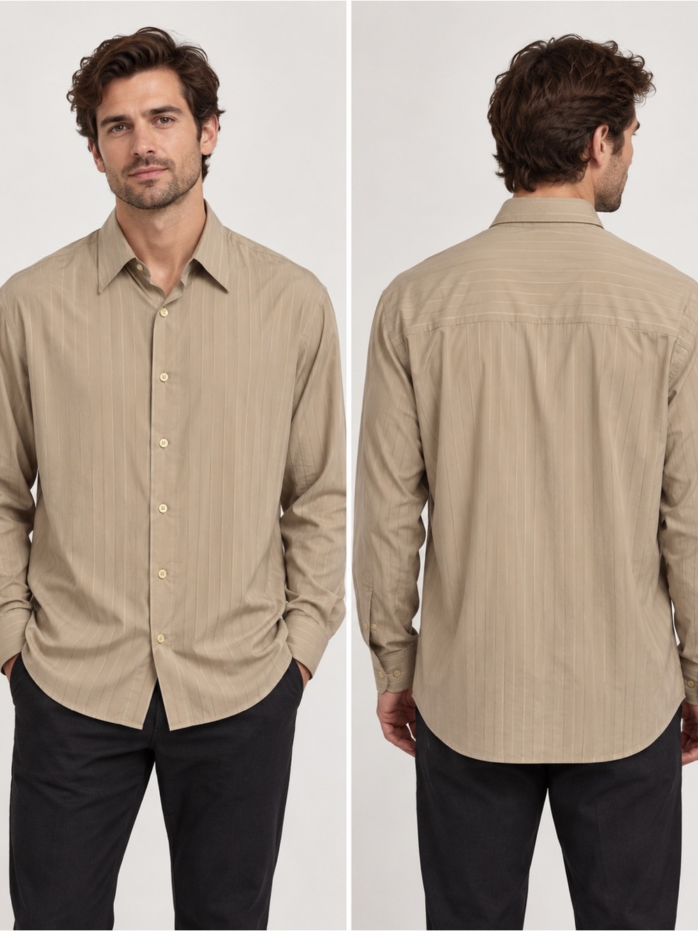 Perry Ellis Men’s  Long-Sleeve Button-Down Shirt in Tan XL